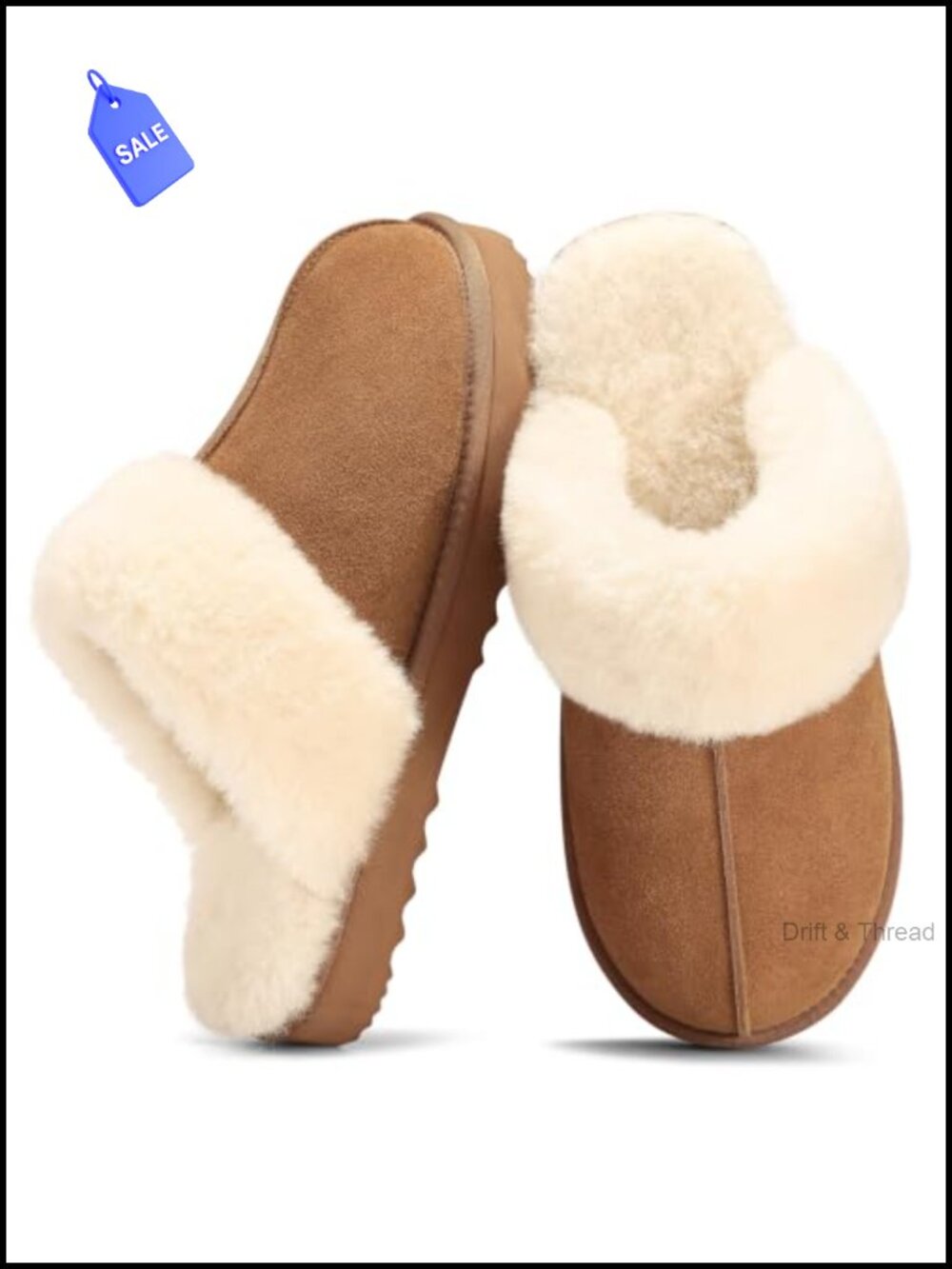 Genuine Suede Slippers Fuzzy Warm Scuff House Shoes Women